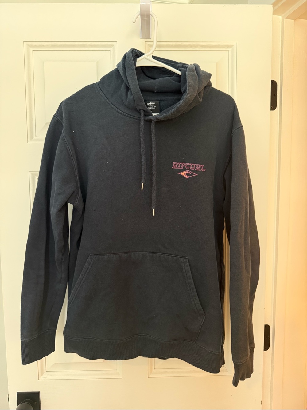 Rip Curl Men's Dark Navy Pullover Hoodie with Pink Logo